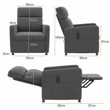 Devoko Adjustable Recliner With Reclining Function, Remote Control, Infinitely Adjustable Backrest And Footrest, Side Pocket, Polyester Fiber, Gray/Dark Gray/Black - Grey Linen - View 11