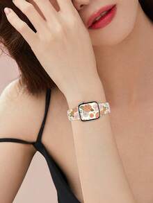 Bohemian Floral Print Silicone Watch Band, Compatible With Apple Watch 40mm 41mm 42mm 44mm 45mm 46mm 49mm Models, Fashion Soft Casual Sports Waterproof Rivet Buckle Strap, Suitable For Apple Watch Series Ultra/11/10/9/8/7/6/5/4/SE, Floral Element Men's Women's Smartwatch Band - UV037-multi-color - View 6