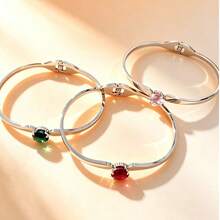 1 pieza Brazalete de primavera de lujo con tono plateado y strass, brazalete de strass para mujer - Pulsera con incrustaciones de diamantes - Ver 5