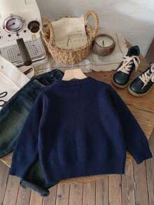 Boys' Knit Colorblock Plaid Pattern Jacquard Crew Neck Sweater Long Sleeve Pullover Autumn Winter 3 Randomly Sent 1 - Red - View 5
