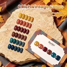Beetles 6 Colors Fall Gel Nail Polish Gift Set, Vintage Wilds Autumn Collection With 2-In-1 Nail Art Pen, Button & Color Card, Soak Off UV LED - 6 Colors Fall Gel Polish Set - 查看 2