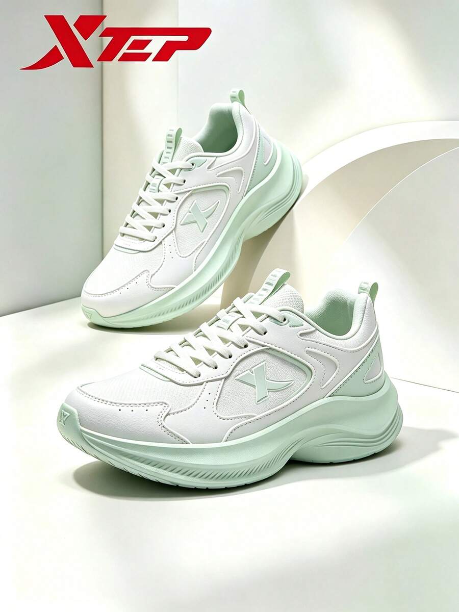 XTEP--Light Feather Women's Running Shoes Spring 3-Proof Technology Sports Shoes Lightweight Mesh Breathable Jogging Shoes Comfortable Jump Rope Shoes Classic White/Pale Green - Classic White/Light Fruit Green - View 1