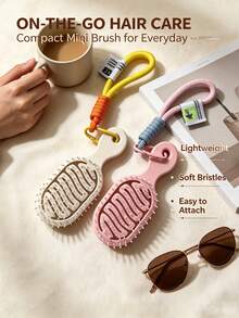 Mini Oval Hair Comb, Portable For Women, Suitable For Travel, Outdoor, Work, School, Lightweight Massage Comb With Lanyard, Multiple Colors Available - One Size Fits All - View 4