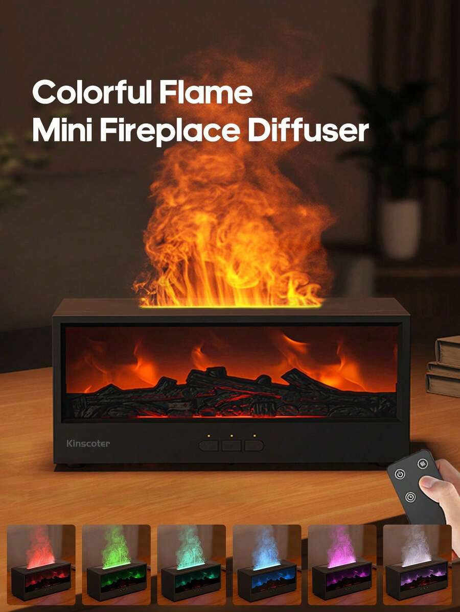 kinscoter 1pc USB Interface 150ml Creative Fireplace Aroma Diffuser, Ultrasonic Flame Humidifier, Bonfire Essential Oil Diffuser With LED Light And Remote Control, Suitable For Home, Office, Birthday, Christmas Gift Decoration