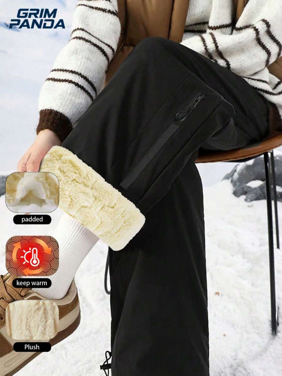 GRIM PANDA 女款石墨烯滑雪褲 抓絨內裡保暖隔熱軟殼工裝束口慢跑褲 抽繩褲腳 滑雪單板滑雪 登山 通勤 旅行 運動 - 黑色 - 查看 1