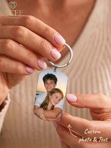 1pc Customized Colorful Military Tag Keychain, Personalized Photo Keychain, Valentine's Day Gift, Customized Keychain With Photo And Text, Suitable For Men And Women, Valentine's Day, Anniversary - Customized Color Photo Dog Tag Keychain - View 2