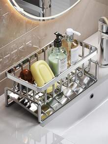 1pc Stainless Steel Kitchen Sink Caddy, Sponge Holder & Dish Soap Organizer With Towel Bar, Drip Tray, Drain Rack, Brush Holder For Countertop, Dishcloth, Scrubber, Soap, Bottle, Small Kitchen Sink Storage - Multiple Styles and Colors - View 3