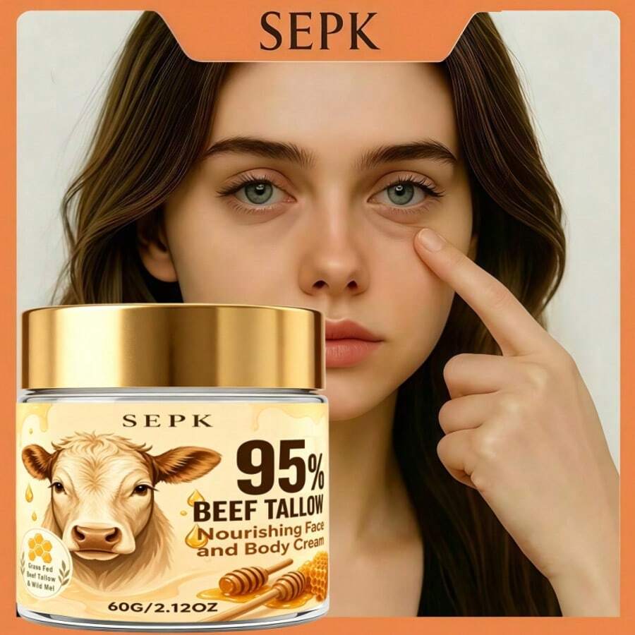 SEPK Creme de Sebo 95%, Creme Nutritivo para Rosto e Corpo, com Mel, Retinol, Ácido Hialurônico, Colágeno, Firma e Suaviza a Pele, Suaviza Linhas Finas, Hidrata a Pele e Torna as Rugas Menos Evidentes. Adequado para Todos os Tipos de Pele - Creme de sebo a 95% - Visão 1