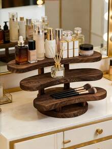 1pc Vintage Carbonized Wooden 3-Tier Desktop Storage Rack, Vertical Shelf, Jewelry Display Stand, Wooden Tray Holder, Wooden Tray, Cosmetics Perfume Accessories Display Rack, Tea Ceremony Storage Rack, Suitable For Restaurant, Kitchen, Hotel, Home Storage - View 4