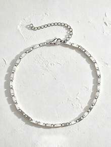 1pc Slim Simple Anklet,Single Shiny Flat‑Link Chain Design,Sparkle Metal Flat Chain,Minimalist Jewelry Women Daily Gathering Holiday Gift‑Giving - Anklets - View 5