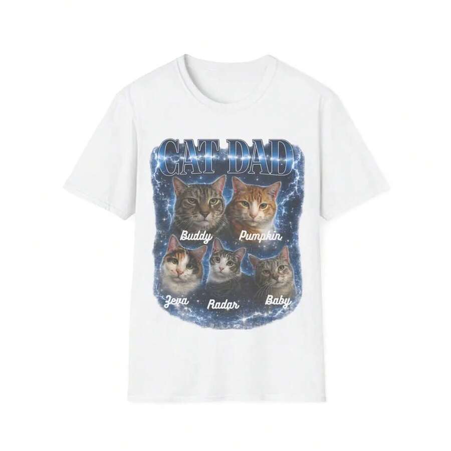 Camiseta para Papá de Gatos | Retratos de Gatos Cósmicos Retro, Estilo - Blanco - Ver 1