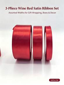 3pcs/1pc Burgundy Maroon Satin Gift Ribbon, 22M Extra Long Glossy Wine Red Ribbon, Xmas Tree Wreath Decor, Wedding Floral Wrapping, Valentine Gift Bow DIY Party Decoration Ribbon - Holiday - View 12