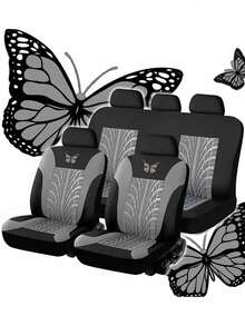 8pcs/9pcs/17pcs Breathable Car Seat Covers Set, Butterfly Pattern, With Soft Plush Steering Wheel Cover, Gear Shift Cover, Handbrake Cover And Rhinestone Plush Pendant, Create Comfortable Driving Experience - Multicolor - View 14