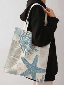 1pc Ocean Print Shoulder Tote Bag, Soft Foldable Large Capacity, Suitable For Carrying Books, Groceries And Daily Use, For Students And Women, Cute And Practical, Perfect For Daily Commute Or Gift - Multicolor - View 9