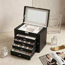 SONGMICS 6-Tier Jewelry Box With 5 Drawers, Large Capacity Storage, With Mirror, Lockable, Jewelry Organizer, Gift For Loved Ones, Can Store Earrings, Rings, Necklaces, Watches, White, Black, Grey ,Room Decor - Multicolor - View 18