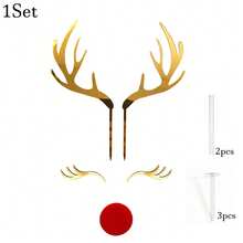 1Set/2Sets Gold Mirror Acrylic Reindeer Antler Cake Topper, Christmas Rudolph Eyes Cake Decor, Xmas Party Cake Decorations - Multicolor - View 10