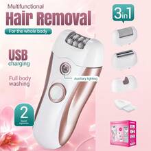 ALUSHEE 3-In-1 Women's Electric Epilator, Exfoliator, Shaver, Full Body Washable Hair Removal Device, 600mAh Battery Capacity, With Shaver, Epilator And Foot Grinding Head, Built-In LED Light, Dual Speed Mode, Rechargeable, Suitable For Face, Underarms And Legs Hair Removal - View 9