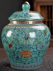 Colorful Enamel Ceramic Storage Jar With Lid, Traditional Chinese Blue And White Pattern, Airtight Container For Tea Leaves And Coffee Beans, Living Room Display Shelf Decor, Creative Home Storage Bottle - Multicolor - View 11