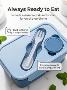 1pc Lunch Box, Food Storage Container, Microwave , Airtight, Insulated, Bento Box, Comes With Utensils, Suitable For Students And Office Workers - Multicolor - View 4