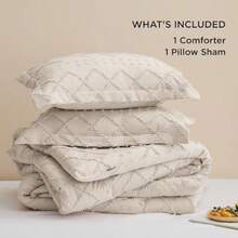 Free Shipping Twin XL Comforter Set - Beige Comforter, Boho Tufted Distressed Vintage Bedding For,2 Pieces Farmhouse-Style Bed Set For All Seasons, Fluffy Soft Bedding With 1 Pillow Sham - 06 Beige - View 6