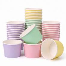 10/20/40pcs Macaron 4-Color Disposable Paper Ice Cream Cups, 9oz Smooth Matte Solid Color Dessert Bowls, Multi-Color Rolled Edge Snack Cups, Suitable For Birthday, Summer Picnic, Baby Shower, School Party Food Tableware - Macaron Colors - View 1