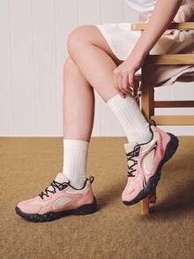 Women's Retro Thick Sole Mesh Patchwork Arch Support Casual Sports Shoes, Comfortable Commuting Lightweight Everyday Versatile Sneakers - Pink - View 1
