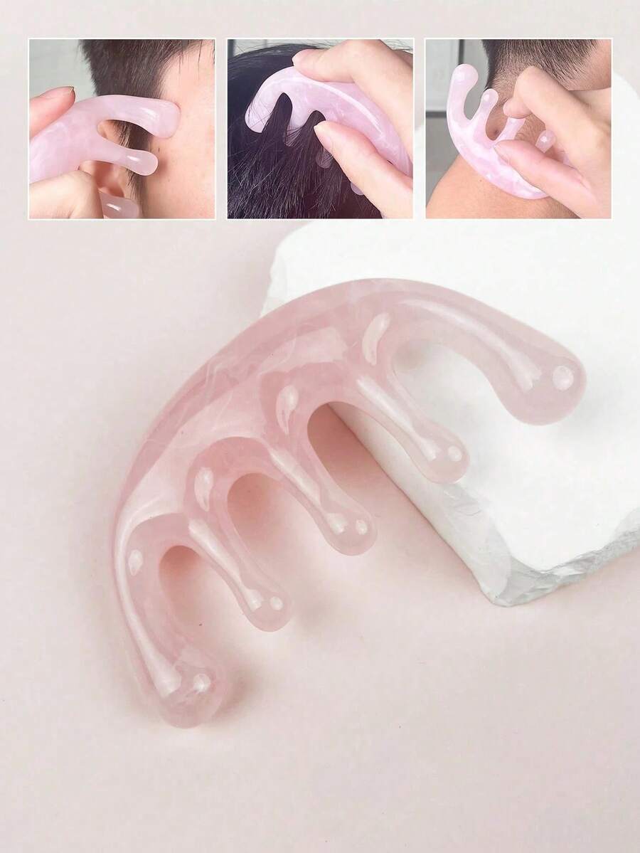 1pc Portable Resin Massage Comb Beauty Tool, 5-Tooth Design, Suitable For Head And Neck Gua Sha Comb, Beauty Skincare Product, Spa, Self-Care, Skincare Tool, Facial Care, Esthetician Supplies, Massage, Facial Massage Tool, Facial Roller - Multicolor - View 1