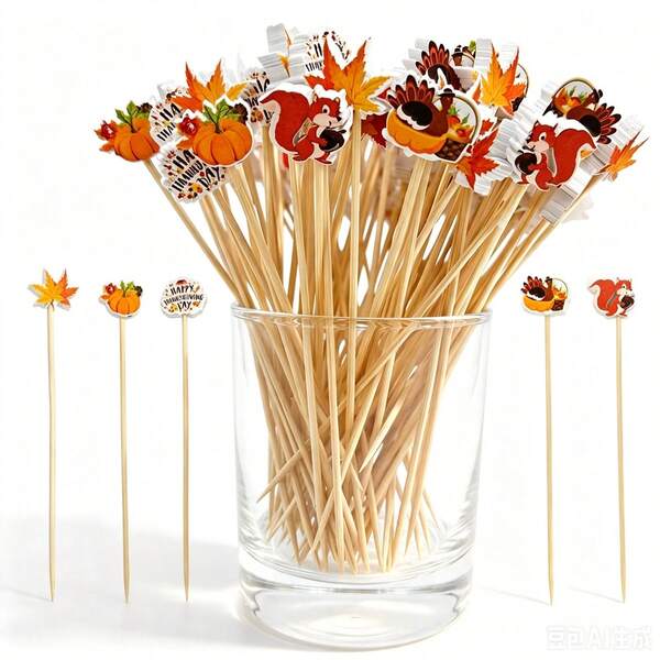 50/100pcs Thanksgiving Cocktail Picks Fruit Drink Appetizer Skewers Fall Party Decorative Toothpicks