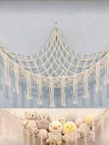 Large Plush Animal Hanging Storage Hammock Net - Plush Animal Corner Hammock Net - Hanging Plush Animal Storage Rack, Nursery Decor - Beige - View 1