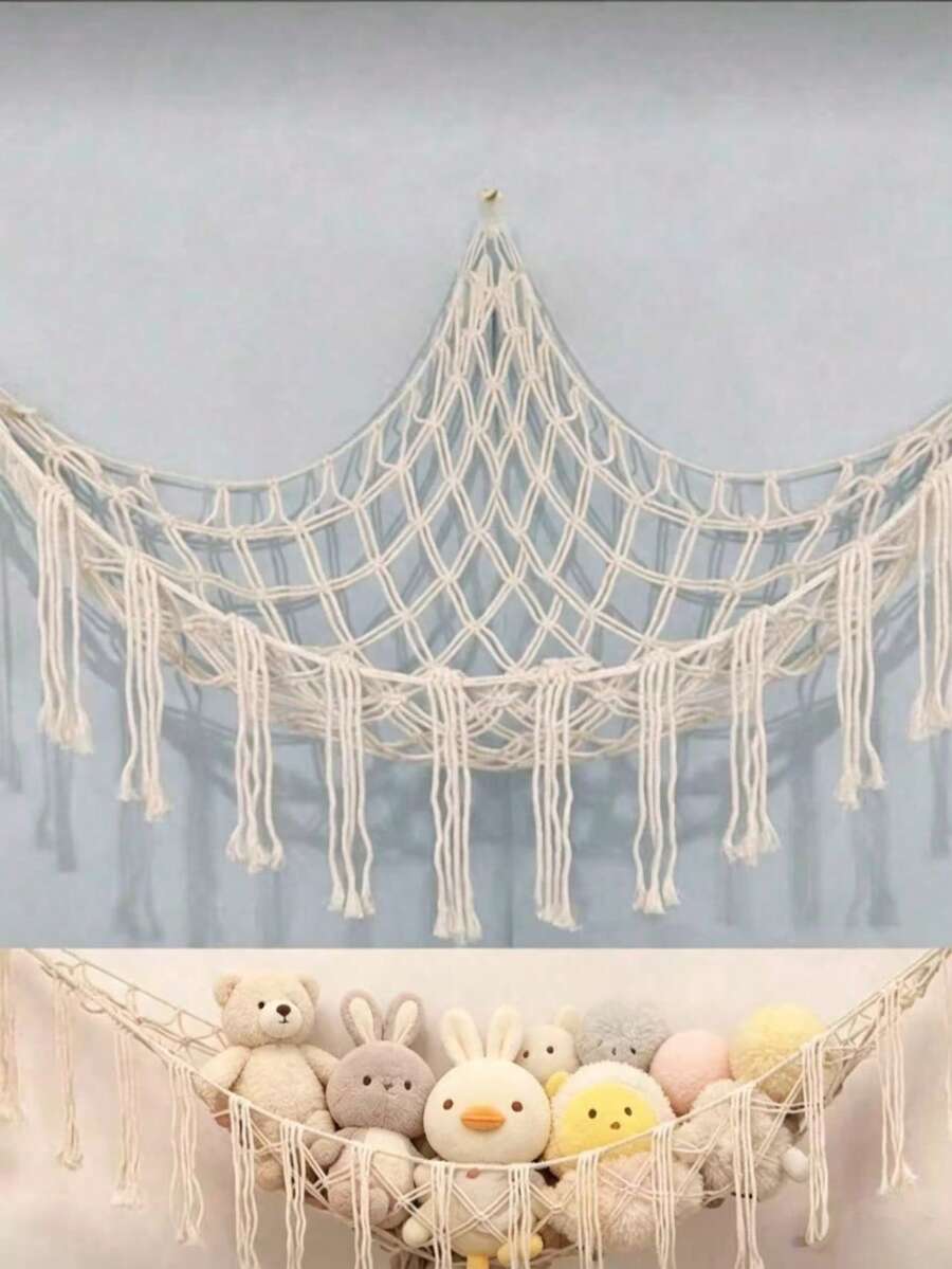 Large Plush Animal Hanging Storage Hammock Net - Plush Animal Corner Hammock Net - Hanging Plush Animal Storage Rack, Nursery Decor - Beige - View 1