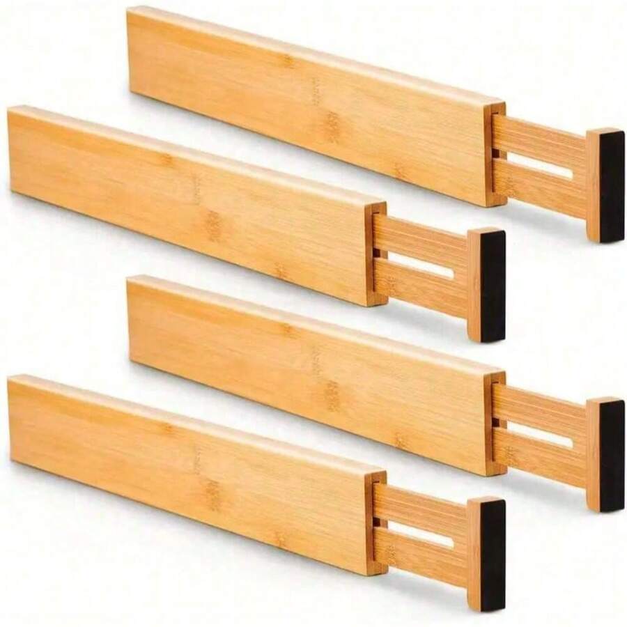 1/2/4pcs Adjustable Bamboo Drawer Dividers, Spring-Loaded Storage Partitions, For Kitchen, Vanity, Bedroom, Desk, Clothes, Socks And Other Home Goods, Desktop Drawer Organizer, Drawer Storage Accessories - Multicolor - View 1