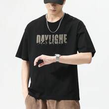 Camiseta de hombre con estampado y cuello redondo, nuevo modelo de verano, top de manga corta a la moda. - Negro - Ver 1