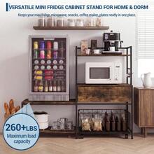 35.8 In Mini Fridge Stand With Storage - Heavy-Duty Metal Baker's Rack With Drawers, Microwave Shelf, Space-Saving Kitchen Organizer, Burn Color - Brown - View 4