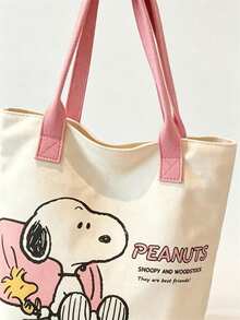 1pc Large Capacity Snoopy Color Block Canvas Shoulder Tote Bag, Casual Style, Durable Shoulder Strap And Sturdy Fabric, Foldable Lightweight Tote Bag Suitable For Women, Perfect For School, Work, Gym, Beach And Other Occasions - Rectangle - View 4