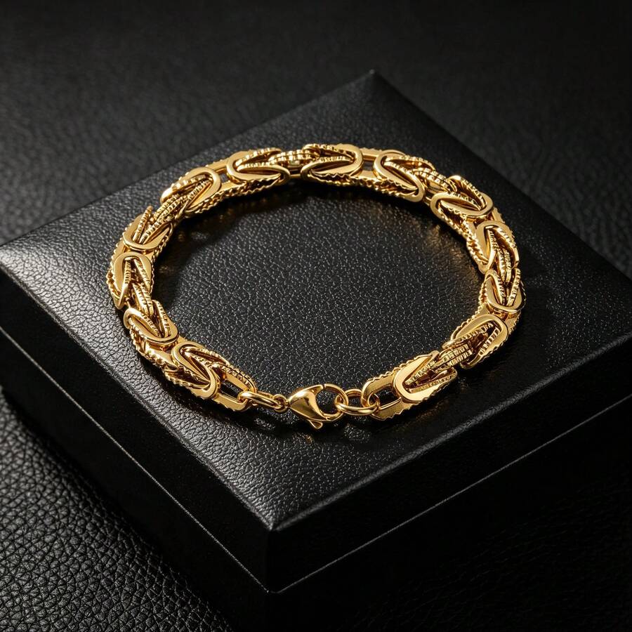 1 buah Gelang Kepang Gaya Hip Hop Punk Klasik Tebal Stainless Steel Berlapis Emas 18K, Aksesori Fashion Unisex, Cocok untuk Pemakaian Sehari-hari dan Pesta - Emas - View 1