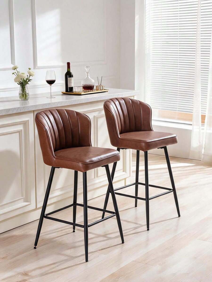 WAHSON OFFICE CHAIRS 2PCS Barstools Kitchen Counter Bar Stools Velvet High Stool Chair With Metal Legs
