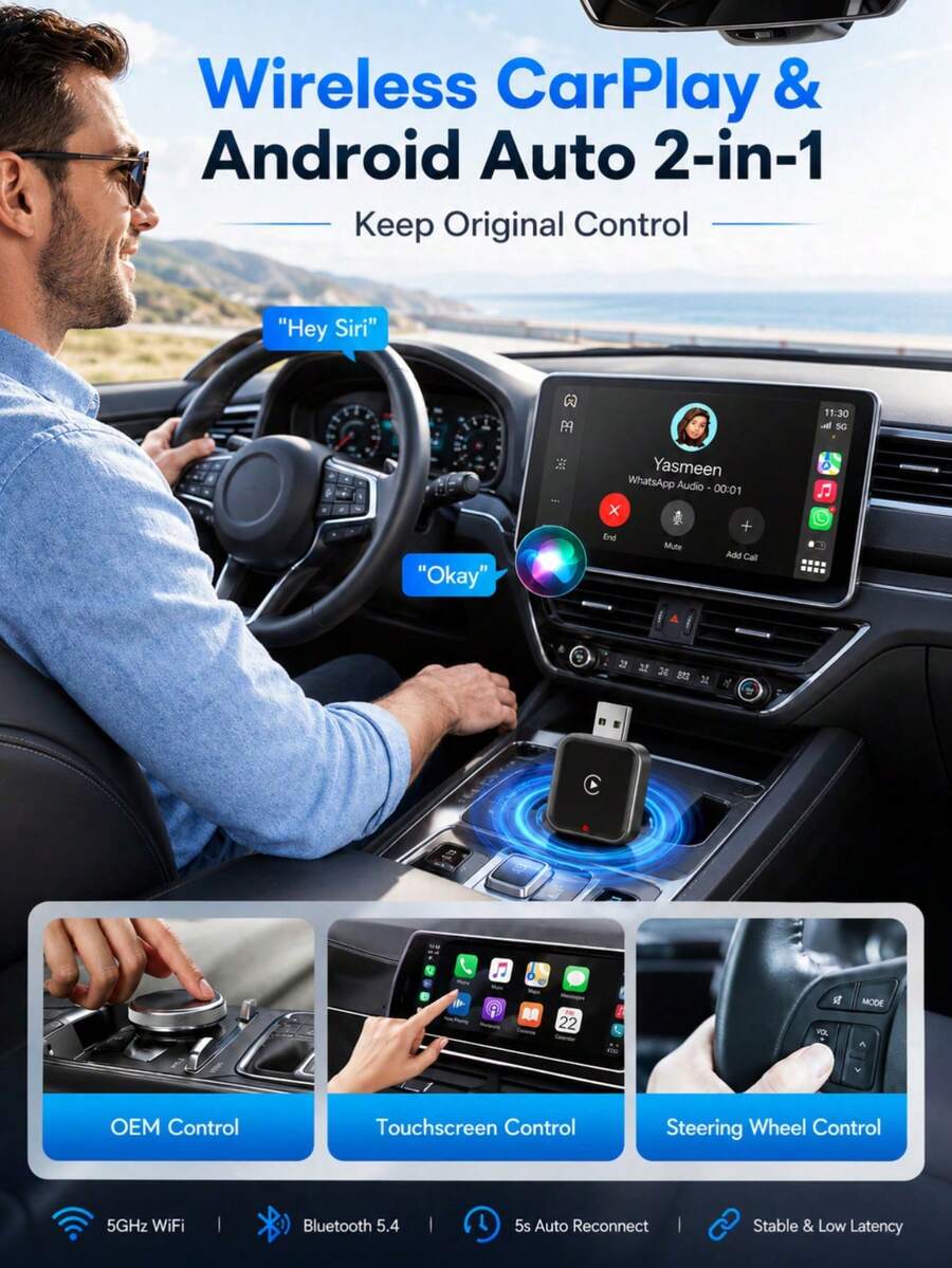 XF.Meraki Wireless CarPlay Adapter, Compatible With Apple CarPlay, Easily Upgrade Wired CarPlay To Wireless, Instant Connection, Auto Reconnect, Ultra-Mini CarPlay Adapter, Suitable For Cars With Built-In CarPlay, Car Accessories - Wireless CarPlay Adapter - View 1