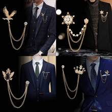 Premium Men's Brooch British Style Suit Chain Pin Diamond Crown Badge Vintage Corsage - Multicolor - View 10