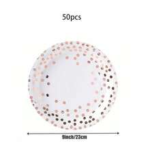 10/20/50pcs Piring Kertas Polkadot Rose Gold & Gold Ukuran 9 Inch/7 Inch – Peralatan Makan Sekali Pakai Premium untuk Pesta, Pernikahan, dan Acara Makan Mewah (Bubur Kertas Bebas Pemutih) - Emas Mawar Putih - View 16