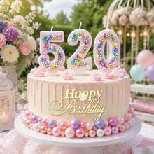 50件/10件/1件 生日蛋糕裝飾套組,金色生日快樂蛋糕插牌、粉色蝴蝶與馬卡龍色泡沫球插飾,適合女孩生日蛋糕裝飾 - 彩色 - 查看 4