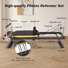 Collapsible Pilates Reformer Machine For Home Gym – Pink, Dual Resistance Springs & Cords, Portable Professional Pilates Equipment, Quiet Workout For All Levels - Black +Yellow - View 4