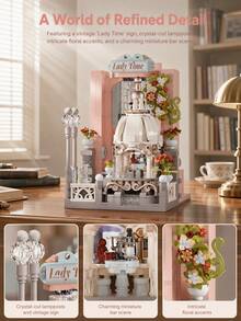 978pcs Pastel European Pavilion Architecture Set, Adult Vintage Luxury Courtyard Building Model, Living Room Side Table And Bookshelf Decor, Exquisite Gift For Women, Choice For Architectural Miniature Model Collectors - Multicolor - View 4