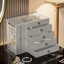 1pc Multi-Functional Transparent Desktop Large Capacity Drawer Jewelry Box, Bracelet And Bangle Storage Box, Multi-Layer Divided Watch Storage Box, Ring Box, Earring Storage Box, Necklace Rack, Stud Earring Storage Box, Jewelry Storage Box, Stackable Drawer Jewelry Storage Box, Multi-Purpose Drawer Jewelry Box, Jewelry Storage And Organizer Box - Multicolor - View 4