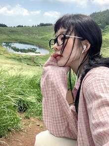 YCYC 韓系復古小眾 Ins 風皺褶格紋長袖 Polo 衫女款慵懶外套 - 櫻花粉 - 查看 2