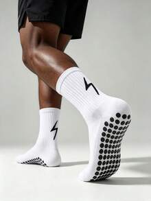 1/4/6 Pairs Men's Silicone Anti-Slip Mid-Calf Sports Socks With Lightning Pattern, Breathable, Suitable For Football, Running, Training - Black and White - View 3