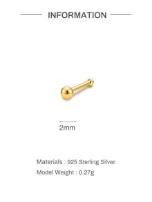 1件 2mm-4mm 925純銀直桿L型鼻釘環，男女通用穿刺飾品，低過敏唇釘式壓入式耳環 - 金色 - 查看 13