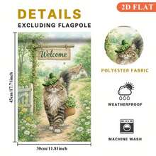 2D Flat Flag 1pc, Welcome Cat Garden Flag, Single-Sided Printed Design, Perfect For Outdoor, Lawn And Yard, Home Yard Decor Flag, Holiday Theme Celebration, Easy To Install, Flag Only - A - View 3