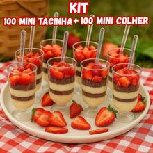 Kit 100 Mini Tacinha 30ml 100 Mini Colher Acrílico Doce Brigadeiro Festa Aniversário Sobremesa - Visão 2