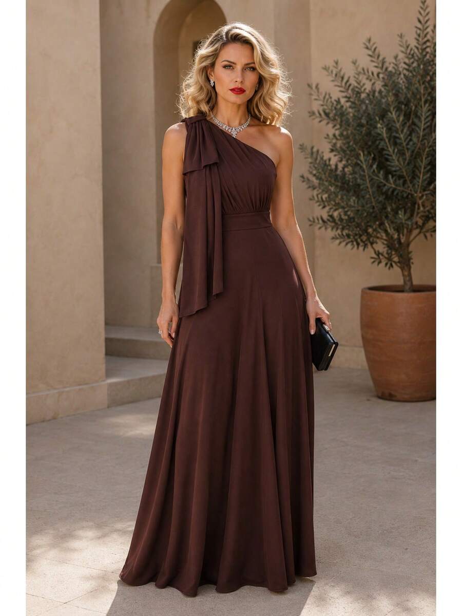 Long Dress For Bridesmaid Wedding Graduation Light Party - Rust Brown - View 1