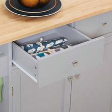 Rolling Kitchen Island On Wheels, Utility Serving Cart With Rubber Wood Top, Towel Rack, Hooks And Storage Drawers, Grey - Multicolor - View 8